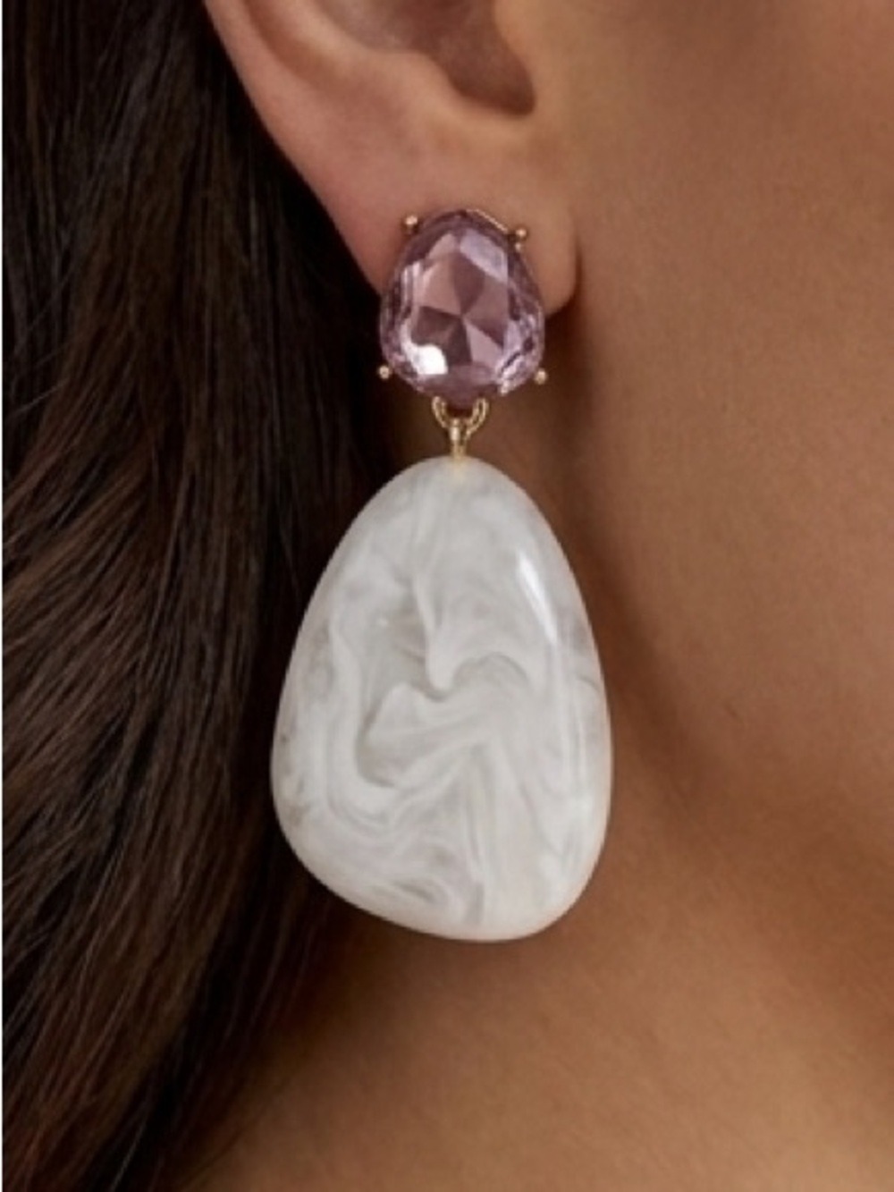 😍CLEARANCE - E61 JOE FRESH Purple Stud White Teardrop Earrings